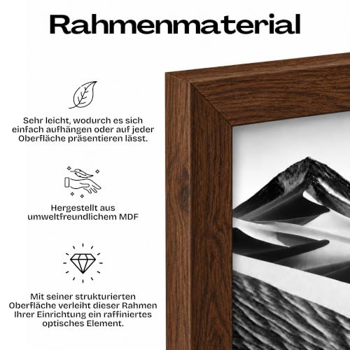 JCNORD MDF Walnussfarbener Holz Bilderrahmen 50x70 cm mit bruchsicherem Acrylglas | Moderner Fotorahmen für Wände und Tische – Ansicht 7