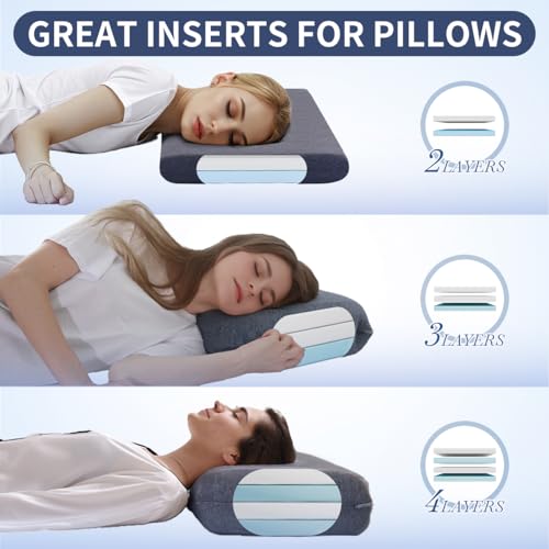 Image of Adjustable Memory Foam Pillow's One Layer to Raise Height | 1 Height 1.2'' Insert for Cervical Pillow, Memory Foam Piece, Ultra Thin Pillow for Stomach Sleeper, Blue, Ultra Soft