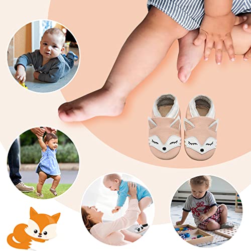 IceUnicorn Krabbelschuhe Baby Lauflernschuhe Jungen Weiche Leder Babyschuhe Kleinkind Lederschuhe mädchen Babyhausschuhe(Pink Fuchs,12-18)