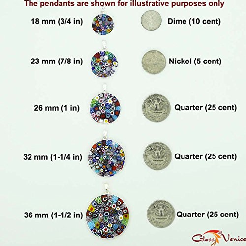 Glass Of Venice Murano Glass Millefiori Pendant Multicolor in Silver Frame 1-1/4"3