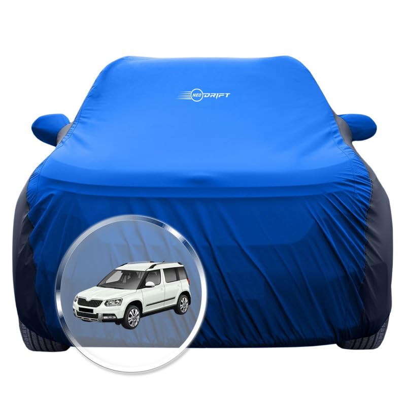 Image of NEODRIFT 'SuperTech' Car Cover for Skoda Yeti (100% Water-Resistant, All Weather Protection, Tailored Fit, Multi-Layered & Breathable Fabric) (Colour: Sky Blue+Black)