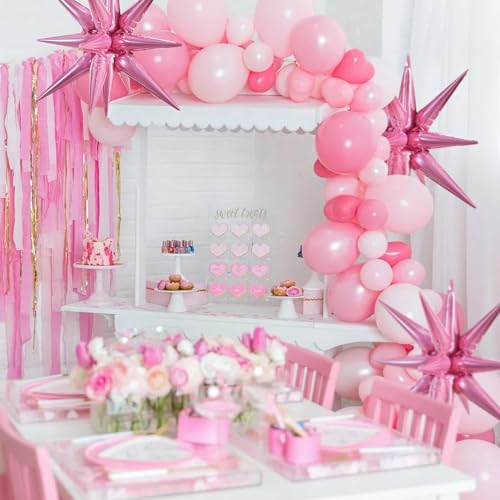Image of TONIFUL 4 Pcs Explosion Star Balloons Light Pink Foil Balloon Party Decor | 22 Inch Large Mylar Star Balloon for Girls Women Birthday Wedding Bridal Shower Baby Shower Anniversary Photo Booth Supplies