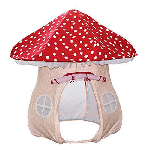 ASWEETS Mushroom Home Cotton Canvas Play Tent, Red/Tan