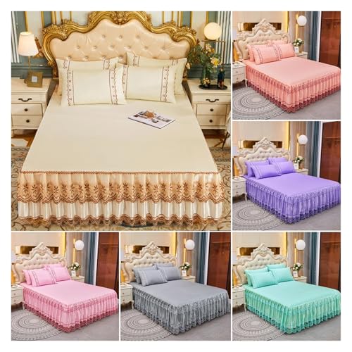 Falda de cama de encaje 180x200 protector colcha cubierta sábana 3