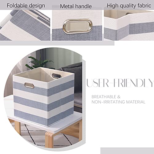 Fboxac Cube Storage Bins 13×13 Fabric Foldable Box With Handles, Collapsible Organization Basket Set Of 4 Large Capacity Drawer For Closet Shelf Cabinet Bookcase Bedroom, Grey-White Stripes #TOP1