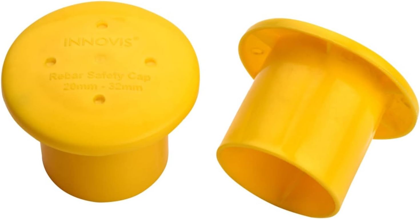 INNOVIS® | Rebar Safety Caps, Premium Plastic Mushroom Shaped Rebar Safety Caps | Mushroom Caps | Rebar Safety Mushroom Cap for Building Construction Site | Yellow Color - Size 20-32 Mm - 100 PCS