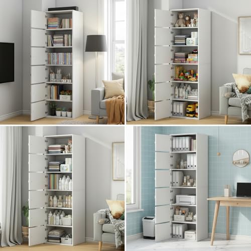 Image of EXVITO Engineered Wood Wardrobe for Bedroom | Foldable 6-Shelf Wooden Storage Cabinet | Cupboard Almirah for Clothes | Collapsible Wardrobe | Space Saving Wooden Cabinet - White