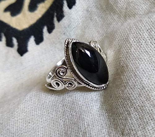 Black Onyx Ring, 925 Sterling Silver, Black Jewelry, Meditation Jewelry, Perfect Birthday Gift, Ring, Wedding Engagement Gift Jewelry, Marquise Ring, Attract Ring, Cabochon Ring, Fine & Casual Jewelry