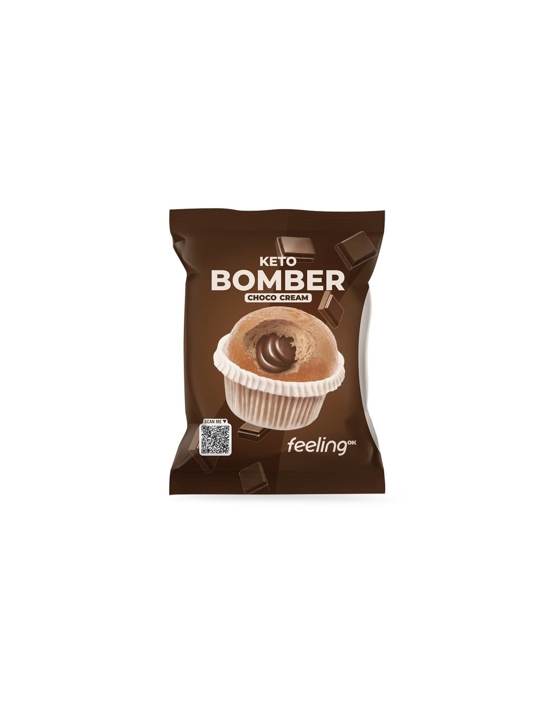 FEELING OK BOMBER KETO da 50 Gr CHOCO CREAM - Muffin Chetogenico Ripieno Crema di Cioccolato con solo 2,00 Gr di Carbo e solo 0,50 Gr di Zuccheri (Box da 10 Pezzi da 50 Gr)