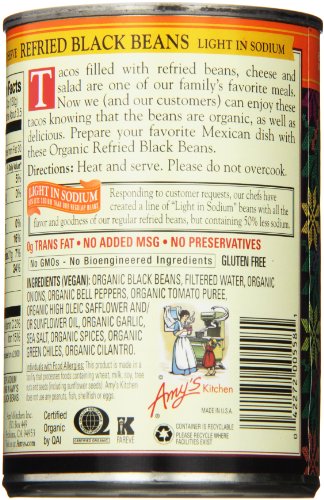 Amy's Organic Refried Black Beans Canned, Light In Sodium, Vegan, Gluten Free And Vegetarian, 15.4 Oz (6 Pack) #TOP2