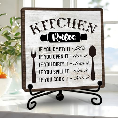 Image of DETIHO Funny Kitchen Decor, Kitchen Signs for Counter, Rustic Wood Sign for Home Dining Room Coffee Shelf Table Display - G07