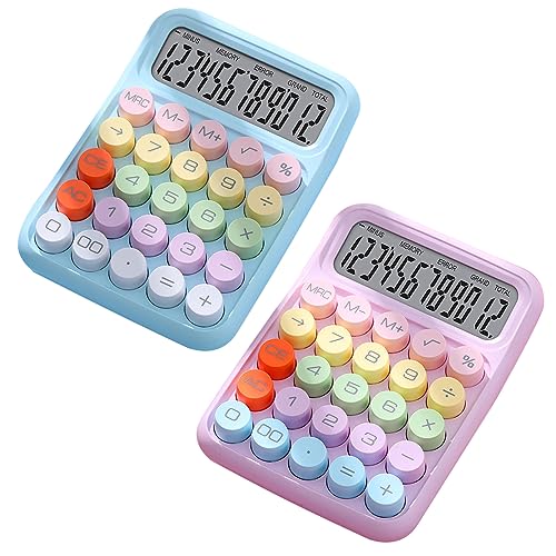 Cute Calculators, 2Pack Desktop Calculator Large Display and Colorful Calculator Big Buttons,Standard Calculators 12 Digit, Handheld for Daily and Basic Office, 4.3 * 6.3in (Purple+Blue)