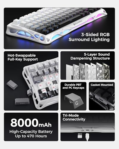 Image of GravaStar Computer Peripheral Devices, Mercury,K1 75% Wireless Mechanical Gaming Keyboard, Aluminum Alloy Exoskeleton Design, Gasket Custom Keyboard Hot-Swap Socket, Linear Switches, RGB Backlit