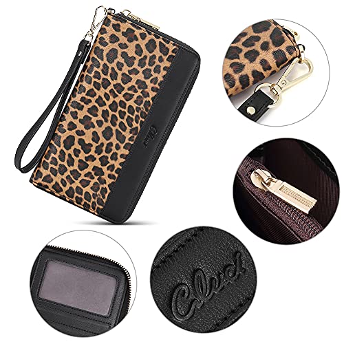 Cluci Women Wallet Large Leather Rfid Blocking Designer Zip Around Card Holder Organizer Ladies Travel Clutch Wristlet Leopard Pattern #TOP4