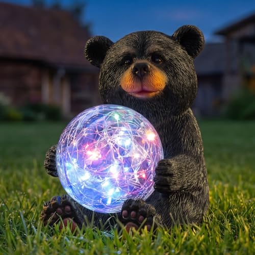 Solar Bear Garden Statue with Glowing Orb - Use Code OXRDRBDM