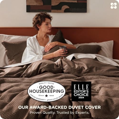 Image of Bedsure Cotton Duvet Cover Queen Size - 100% Cotton Waffle Weave Chocolate Brown Duvet Cover Queen Size, PureWoven Breathable Bedding Set for All Season, 3 Pieces, 90 inchx90 inch
