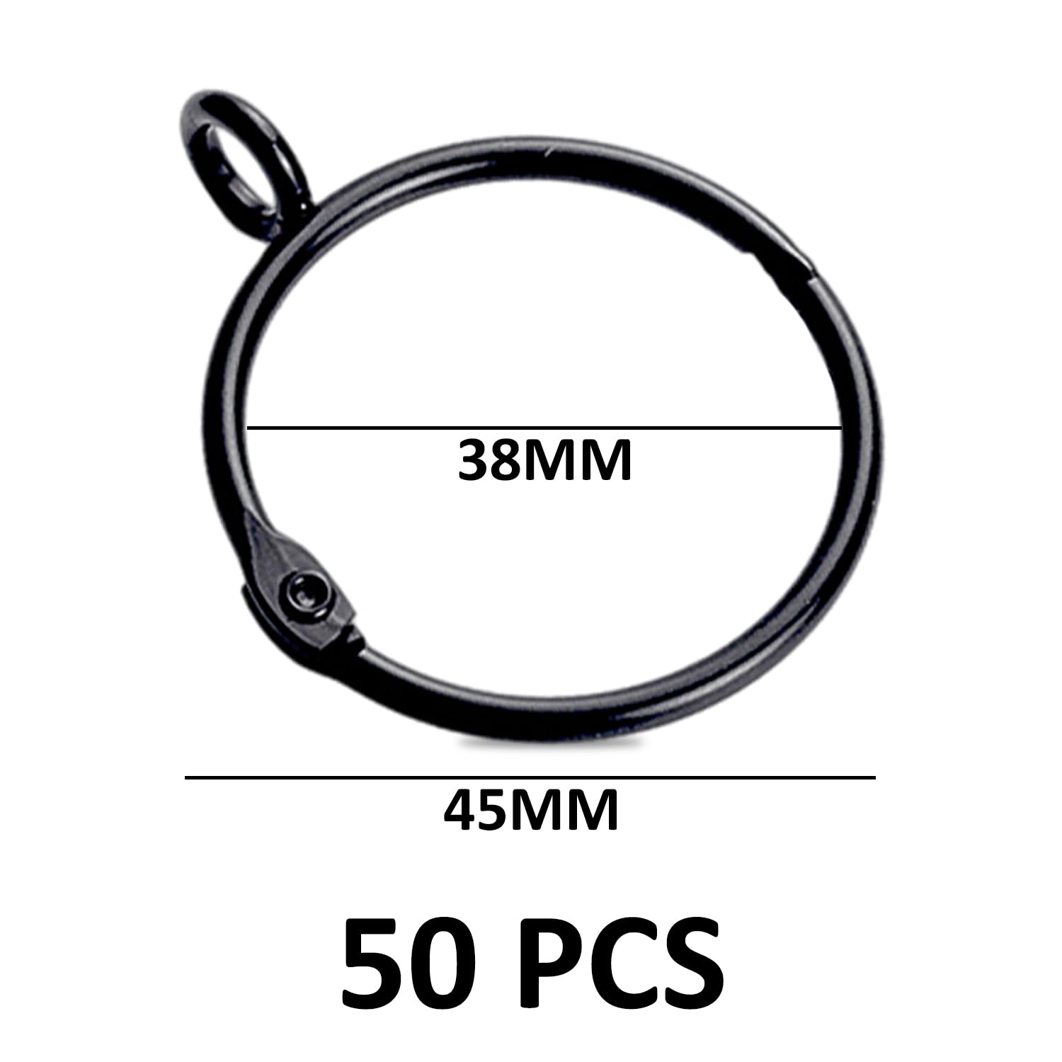 50 Anelli Per Tende In Metallo Nero - Diametro 38mm, Per Aste Fino A 35mm - Foto 6