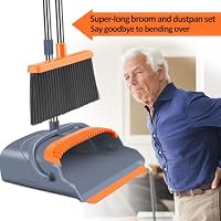 kelamayi Upgrade Broom and Dustpan Set, Self-Cleaning with Dustpan Teeth, Indoor&Outdoor Sweeping, Ideal for Dog Cat Pets Home Use, Stand Up Broom and Dustpan (Gray&Orange) — image 4