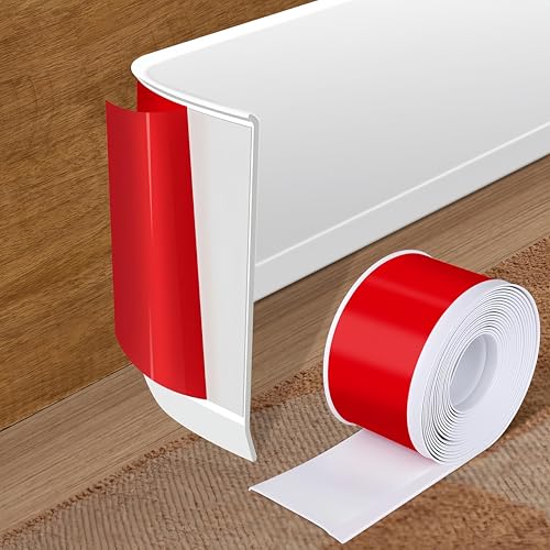 Self-Adhesive Skirting Board Flexible No Drilling Peel and StickBaseboard Molding Trim Easy Assembly DIY Renovation for Wall Kitchen Worktops Bathroom Living Room (White 5m)