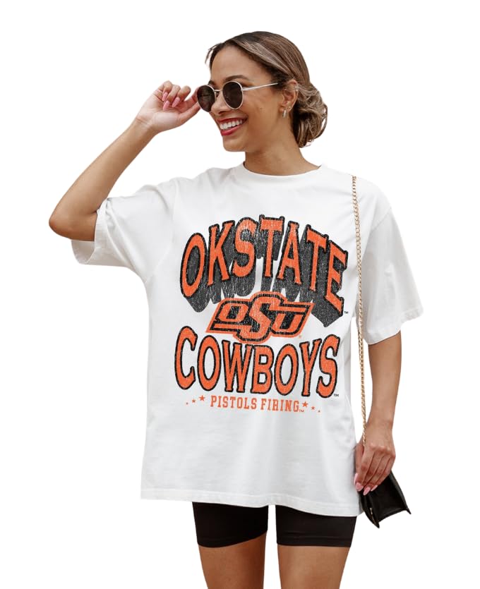 Gameday Couture NCAA Womens Oversized Graphic T-Shirt Relaxed Fit Short Sleeve Casual Game Day Top (US Alpha Small Regular Regular Oklahoma State Cowboys)