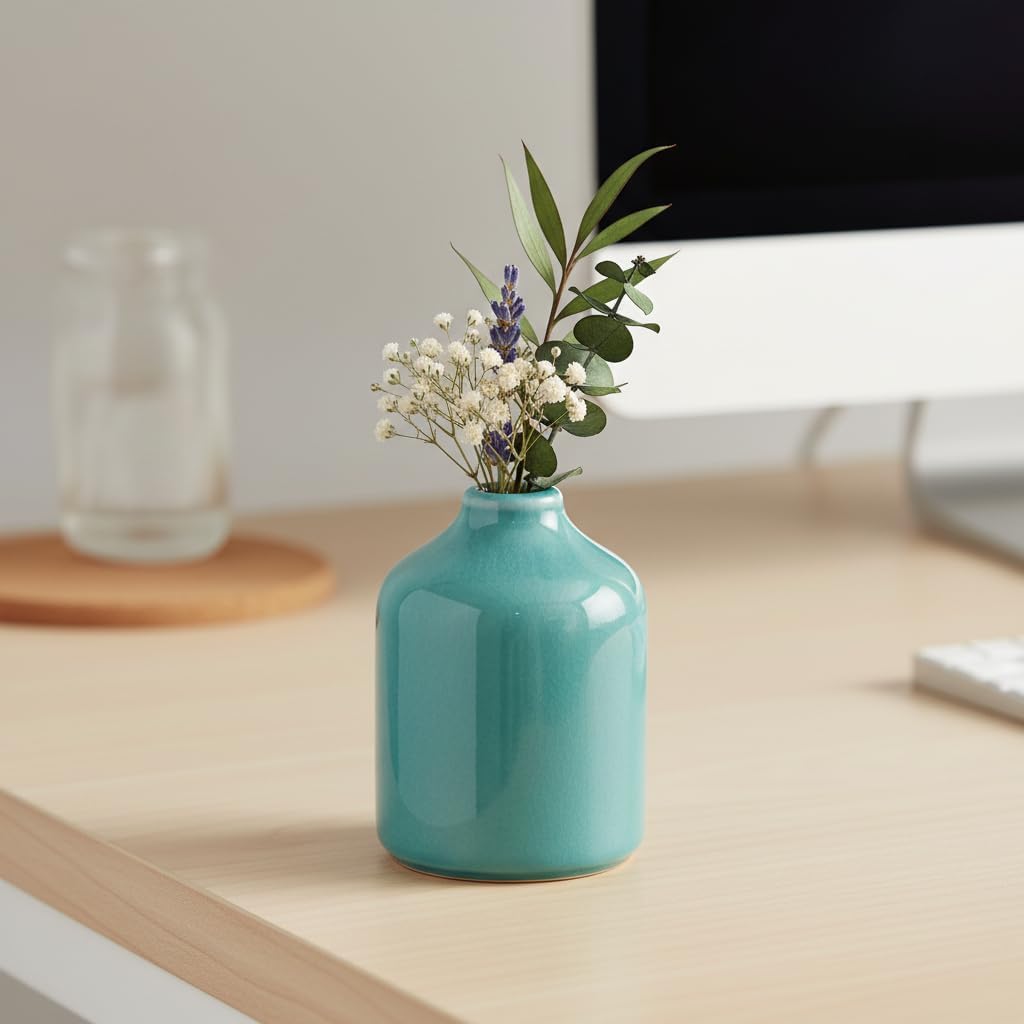 Sunddo Small Blue Ceramic Vase 4 Inch image 5