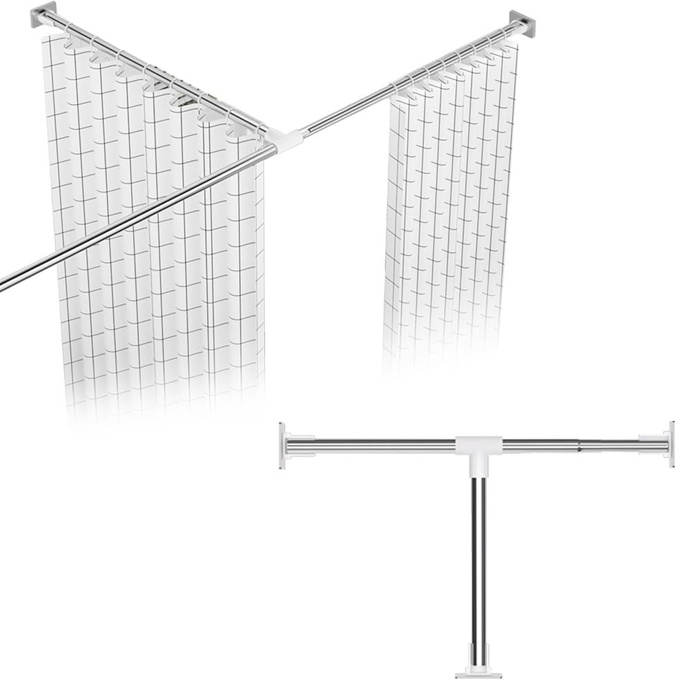 Barra de cortina de ducha ajustable en forma de T, barra de ducha telescópica de acero inoxidable para baño, bañera y vestuario (1,4-2,2 x 0,7-1,1 m), diseño moderno, fácil instalación
