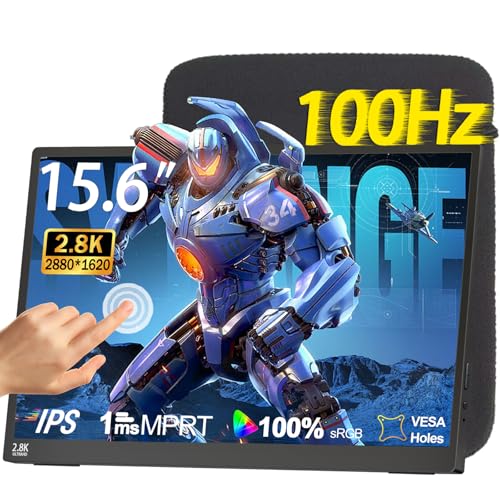 Image of IBW 15.6 inch 2.8K 100Hz Portable Monitor Touchscreen, QHD 2880x1620 IPS Gaming Display, 300 Nits 100% sRGB HDR FreeSync, USB-C HDMI External Second Screen for Laptop PC Phone Switch PS5