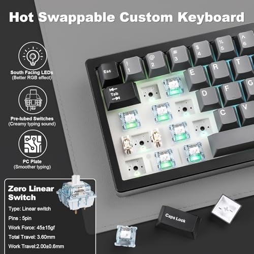 Image of YUNZII AL68 Wireless Mechanical Keyboard,Full Aluminum CNC,60% Layout with Knob, QMK /VIA Software,Gasket Mounted,Hot Swappable,RGB Backlit,BT /2.4G /USB-C for Mac /Win(Black, Gateron Zero)