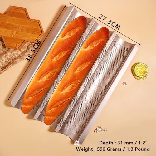 Miniatura 3 de Ponixa Bandeja Antiadherente Para Baguette Francesa, Perforada, Acero Al Carbono