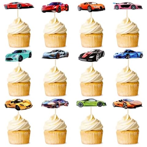 Cyodoos 48 PCS Race Car Cupcake Toppers, Car Party Decoration Birthday Party Supplies, Car Themed Party Supplies Are The Most Popular, Boys and Girls' Birthday Party Cake Decoration Cover
