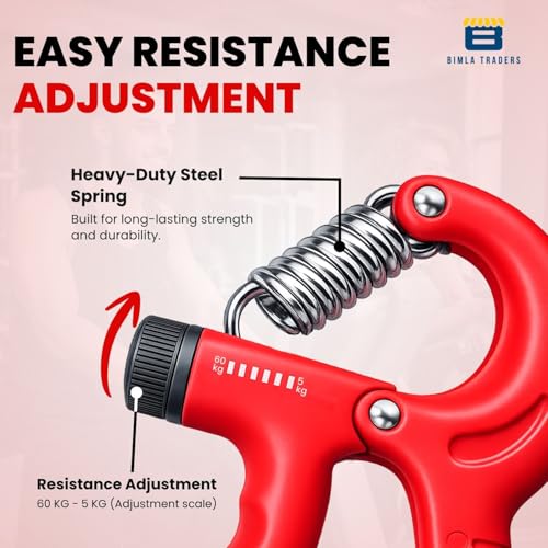 Image of CRAE Hand Gripper - Adjustable Grip Strengthener for Forearm, Wrist & Finger Workout Men & Women Capacity 60 kg (Red)
