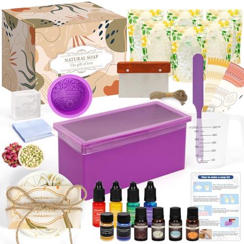 HOTOOLME Kit de Fabrication de Savon DIY – Ensemble pour Créer Ses Propres Savons avec 1,5 kg de Base de Savon, 4 Parfums, 4...