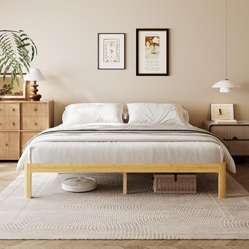 Image of 12 Inch Twin XL Wood Platform Bed，Mid-Century Wood Bed Frame Twin XL Size, No Box Spring Needed, Natural Finish, Easy Assembly