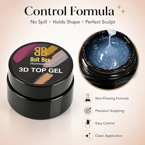 Image of Bolt Bee 3D Top Gel Nail Polish - Semi-Solid Modeling Gel, 8g | DIY Nail Art, Stick-On Drill Trim, Mixable Color Glue for Chrome, Metallic & Glossy Finishes