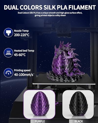 Image of LANDU Silk Dual Color PLA Filament 1.75mm 1KG, 3D Printer Filament Dimensional Accuracy + /- 0.02mm, Coextrusion Filament PLA Shiny Filament Fits for Most FFF 3D Printers,1KG Spool,Black Purple