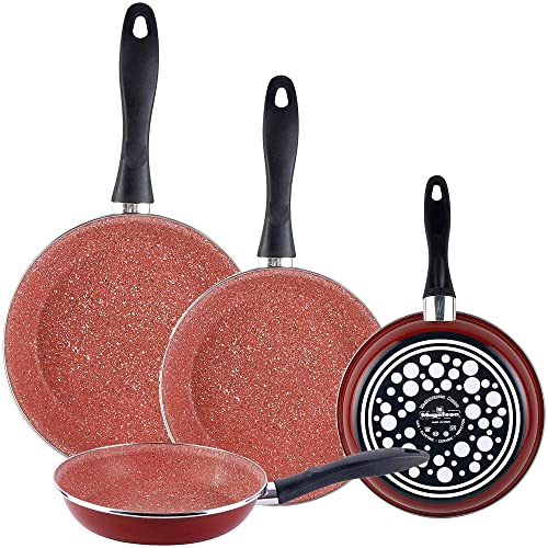 Magefesa Terracota - Set Juego 4 Sartenes 18-20-24-28 Cm, Inducción, Antiadherente Granito Libre De Pfoa, Limpieza Lavavajillas, Apta Para Todas Las Cocinas, Fabricadas En España
