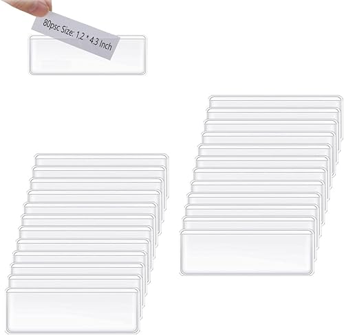 Diteje Paquete de 80 soportes autoadhesivos para etiquetas, bolsillos para tarjetas de índice para contenedores de almacenamiento, gabinete de