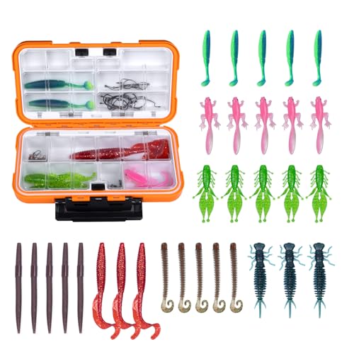 Image of Clearance Bionics-Designed Durable Soft Plastic Fishing Lures Kit with Bonus Accessories, 3 /4 /5 /6 Inch, 9-Type Lifelike Swimbaits in One Gear Set Included Tackle Box for Bass