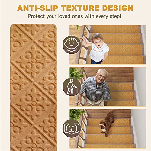 Oxdigi Non-Slip Stair Treads For Wooden Steps (15 Pieces) - 8" X 30" - Peel & Stick - Cuttable - Durable - Stair Mats With Adhesive Backing - Ideal For Dogs, Kids, And Elders - Yellow #TOP1