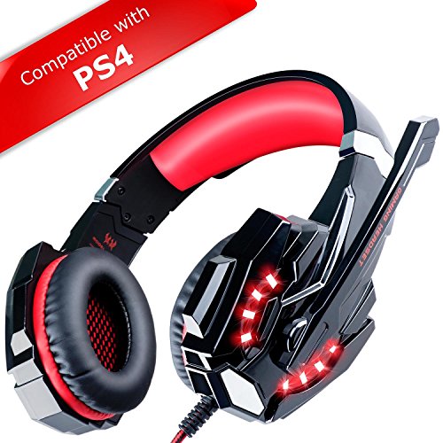 ECOOPRO Stereo Gaming Headset with Microphone â€“ 3.5mm Over Ear Headphones â€“ LED Lights & in-line Volume Control for PS4, PC, MAC, Mobiles Red