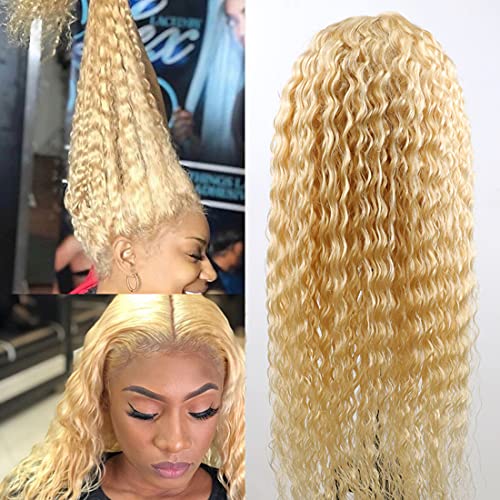 Impresssia Blonde 613 Deep Wave Lace Frontal Wig Human Hair 30inch, 13x4 H-D Transparent Lace Deep Wave 613 Human Hair Wig Pre Plucked with Baby Hair Natural Hairline 150% Density Deep Curly 613 Wigs
