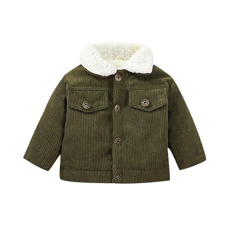Chaqueta de Pana Infantil con Forro Polar Abrigo Grueso Cálido para Bebés Niños Pequeños Cortavientos Exterior (Green, 18-24 Months)