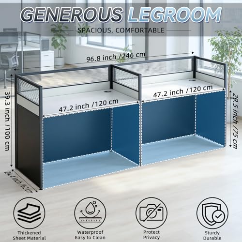 Image of Drexo Office Cubicle Desk, 2 People Cubicle Desk with Mute Privacy Panels, Office Cubicle Workstation Computer Table with Cable, Partitions Desk for Home /Offices Commercial Workspace,Business