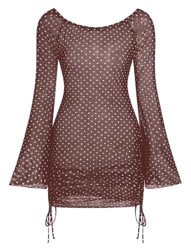 Image of ZAFUL Womens Swimsuit Cover Up Dress Off Shoulder Hollow Coverup Bathing Suit Mesh Swim Beach Dress