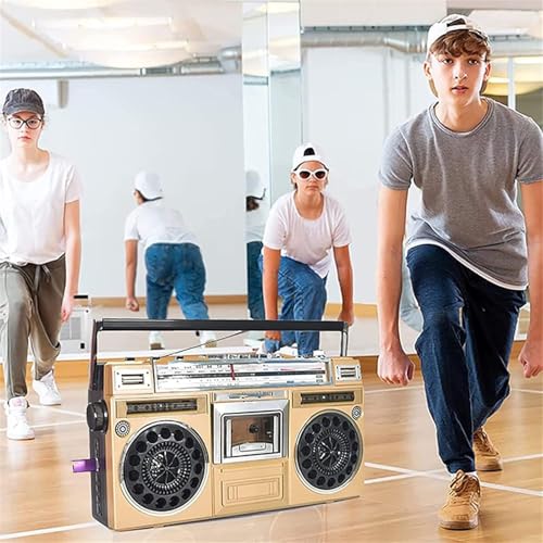 Boombox Bluetooth portátil con radio AM/FM, amplificador de graves y altavoz integrado, estilo retro clásico, soporta entrada SD/USB para reuniones familiares y viajes