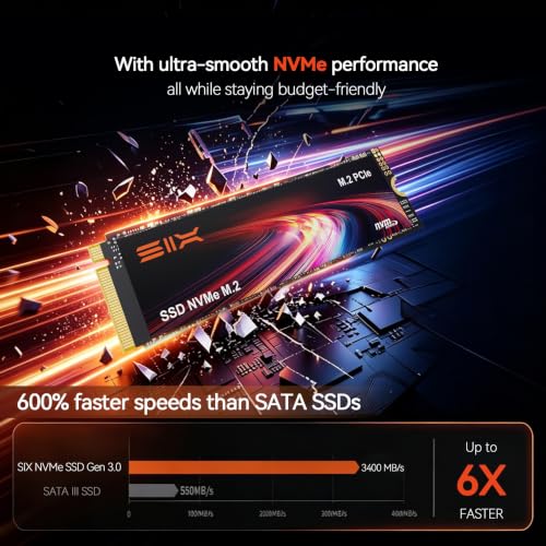 Image of SIX X4000 1TB M.2 SSD PCIe Gen3x4 NVME SSD Solid State Drive - Up to 3400MB /s Read, 2600MB /s Write