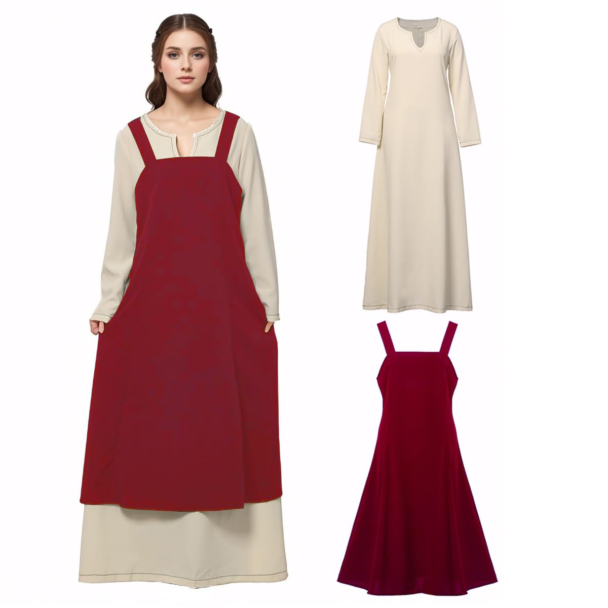 BPURB Grembiule da donna, stile medievale, vintage, con lacci sul retro, costume da pirata vichinga, con spalline, tunica per contadino, costume cosplay