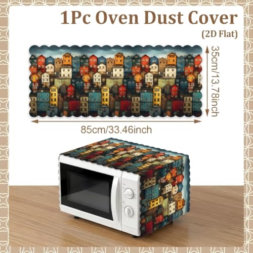 Image of Microwave Oven Cover - Waterproof & Dustproof Protective Cover for Kitchen, Heat Resistant Fabric, Universal Fit for Standard Microwave Ovens, Easy Clean Stylish Printed Design (City)