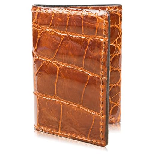 Genuine Alligator Skin Trifold Leather Wallet Handmade with 9 Card Slots (Cognac)