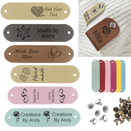 10-200pcs Personalized Leather Tags for Crochet Items Custom Labels for Handmade Items Crochet and Knits Projects with Rivets Suitable for Scarves Hats Gloves (Normal(2.5in *0.6in))